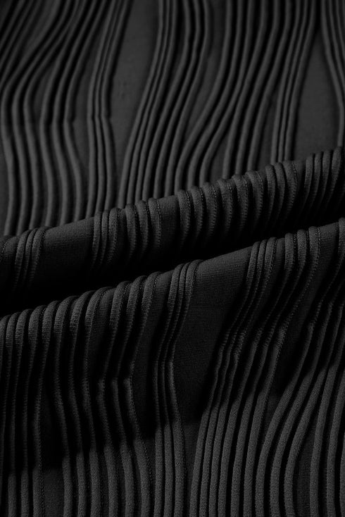 Textured Wavy Round Neck Long Sleeve Top